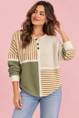 Top stampato in maglia waffle verde oliva
