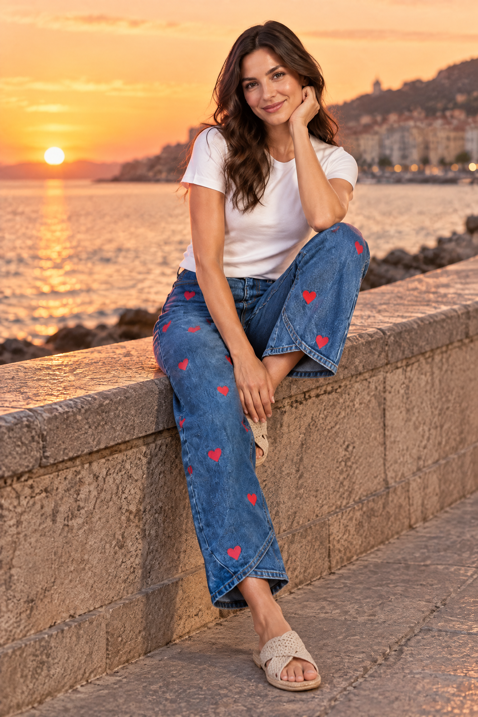 Pantalon bleu à imprimé floral et ourlet fendu | Deuxième photo lifestyle | Lounelle Paris