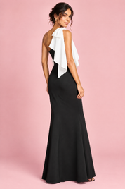 Robe longue noire à une épaule avec nœud | Vue de dos | Lounelle Paris