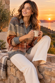 Gilet gris à carreaux avec col | Deuxième photo lifestyle | Lounelle Paris