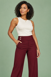 Pantalon bordeaux large à taille basse | Vue rapprochée | Lounelle Paris
