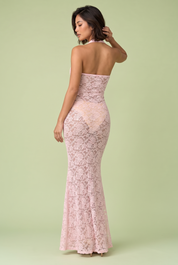 Robe rose dos nu à encolure américaine | Vue de dos | Lounelle Paris