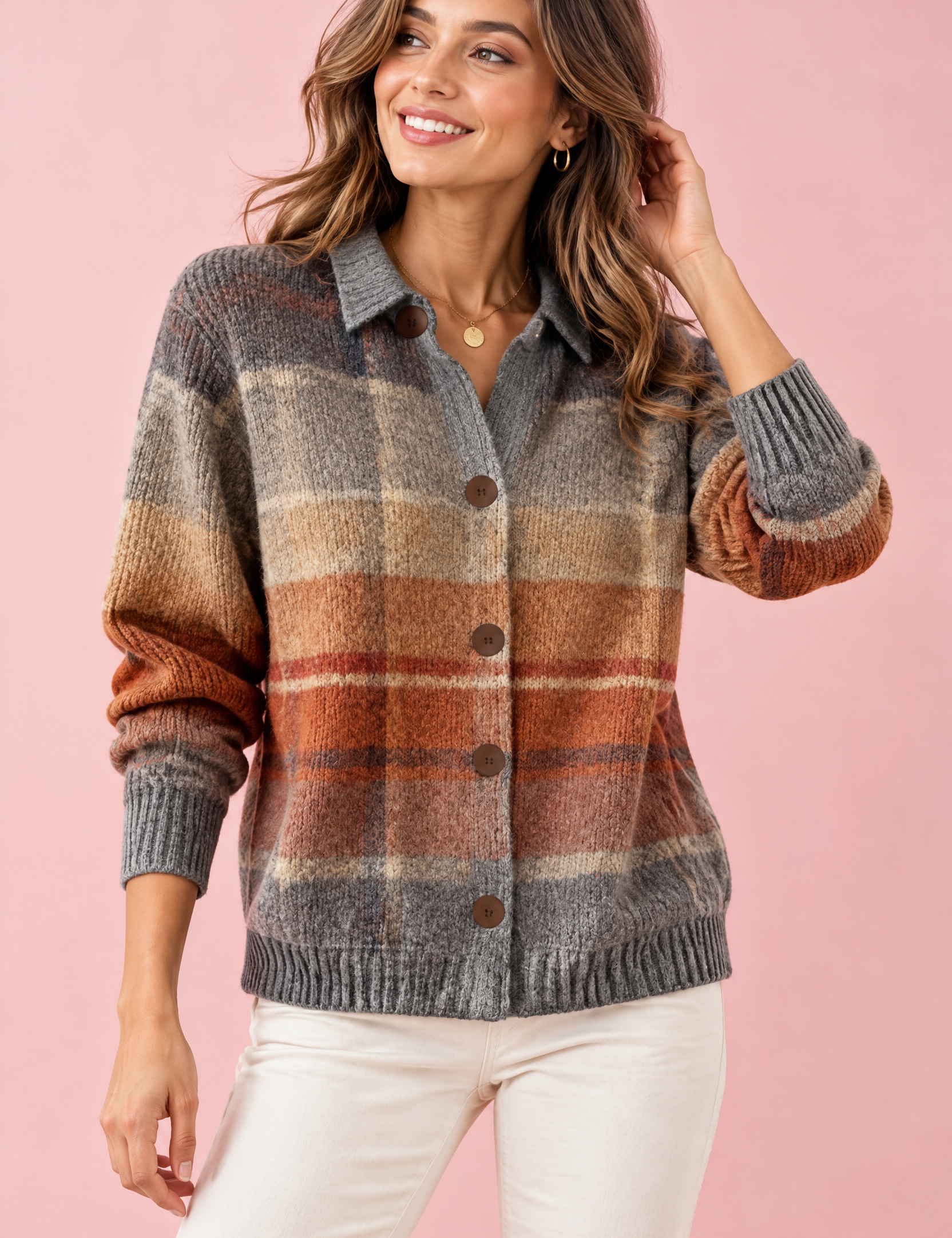 Gilet gris à carreaux avec col | Vue de face | Lounelle Paris