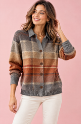 Cardigan grigio a quadri con colletto