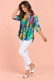 Chemise longue fleurie verte à col | Vue de dos | Lounelle Paris