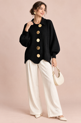 Cardigan oversize nero con colletto