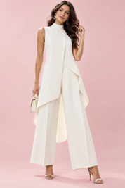 Ensemble pantalon blanc fluide avec top sans manches à col montant | Vue de face | Lounelle Paris