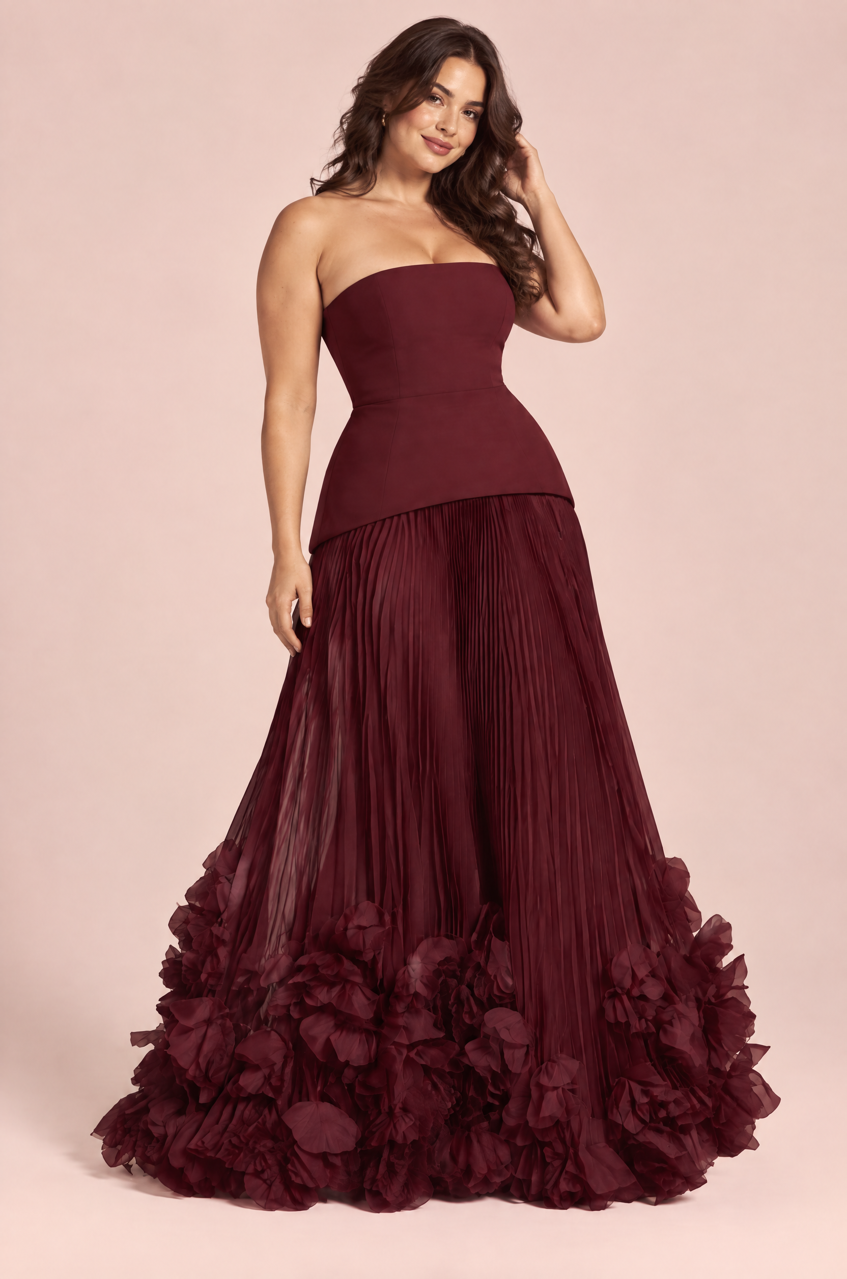 Robe longue bustier plissée rouge | Porté sur une autre silhouette | Lounelle Paris