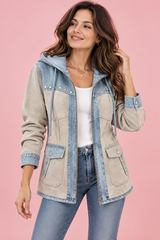 Giacca beige con cappuccio e pannelli