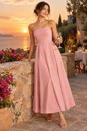 Robe midi évasée bustier — rose clair | Deuxième photo lifestyle | Lounelle Paris
