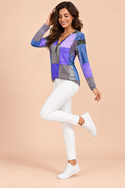 Haut violet zippé à imprimé patchwork | Vue de dos | Lounelle Paris
