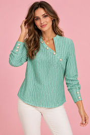 Blouse rayée asymétrique vert clair | Vue de face | Lounelle Paris