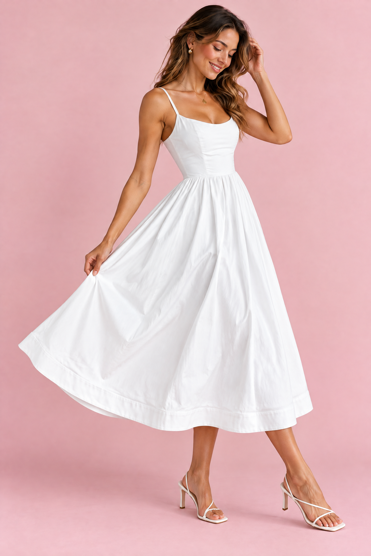 Robe midi blanche plissée évasée | Vue de dos | Lounelle Paris