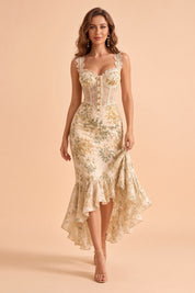 Robe corset blanche à fleurs | Vue en mouvement | Lounelle Paris