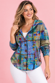 Gilet bleu à capuche boutonné | Porté sur une autre silhouette | Lounelle Paris