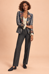 Blazer blu aderente a righe con motivo floreale