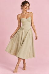 Abito midi beige con bustino