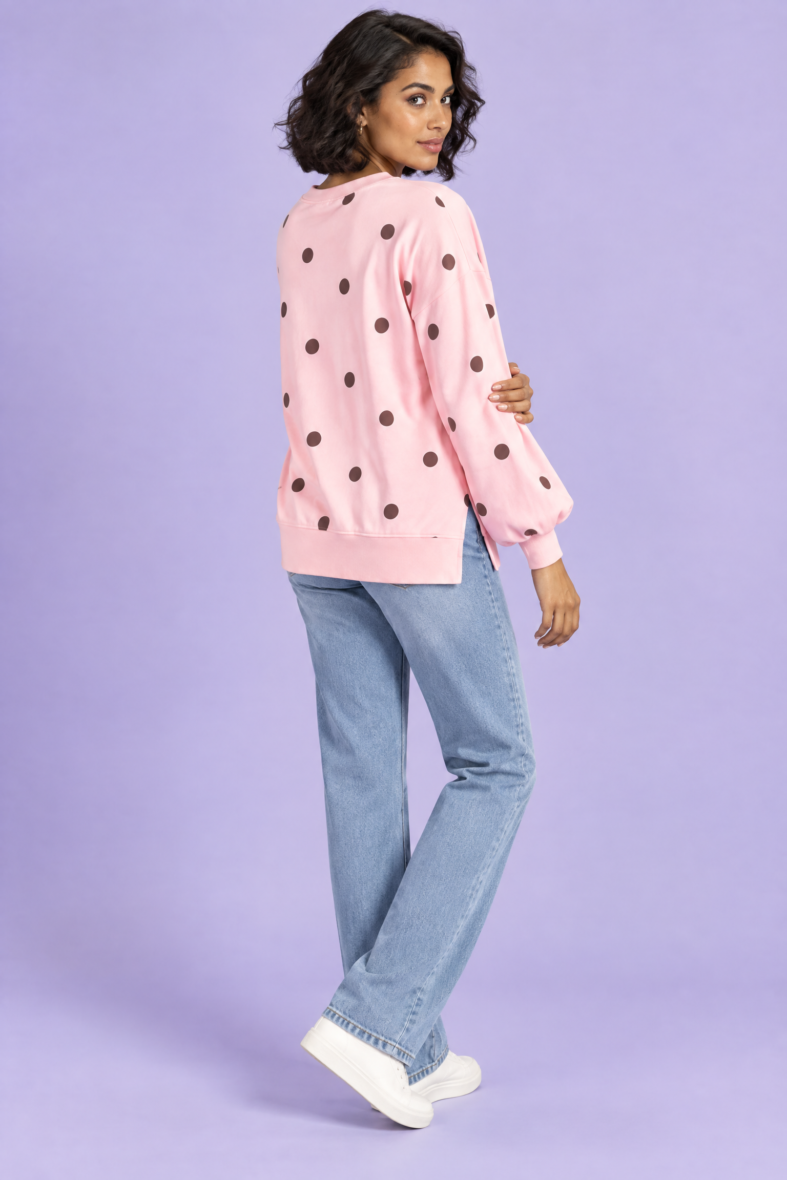 Sweat-shirt oversize rose à pois | Vue de dos | Lounelle Paris