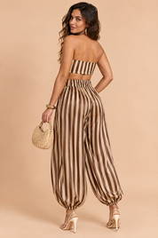 Ensemble plissé rayé marron | Vue de dos | Lounelle Paris