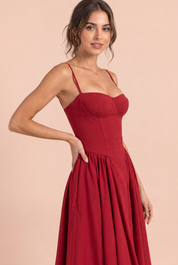 Robe bustier midi rouge | Vue rapprochée | Lounelle Paris