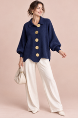 Cardigan oversize blu navy con colletto