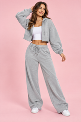 Completo felpa con cappuccio cropped con zip Grigio