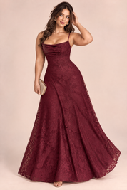 Robe longue fleurie bordeaux à col bénitier | Porté sur une autre silhouette | Lounelle Paris