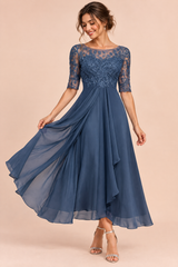 Abito in chiffon con corpetto ricamato Blu navy