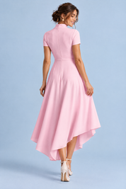 Robe midi asymétrique à col montant rose | Vue de dos | Lounelle Paris