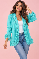 Cardigan turchese con frange