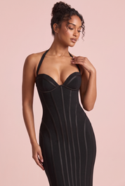 Robe longue corset noire à dos nu | Vue rapprochée | Lounelle Paris