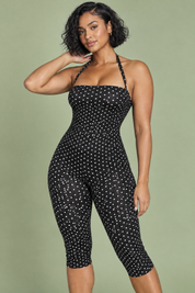 Combinaison pantalon ajustée à pois noire | Vue rapprochée | Lounelle Paris