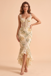 Robe corset blanche à fleurs | Vue de face | Lounelle Paris