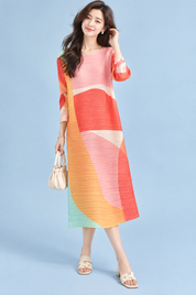 Robe midi trapèze plissée jaune | Vue de face | Lounelle Paris