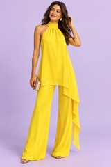 Completo fluido giallo con pantaloni e top smanicato