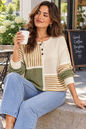 Haut imprimé en maille gaufrée olive | Photo lifestyle | Lounelle Paris