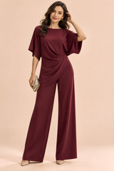 Completo bordeaux con pantaloni palazzo a pieghe