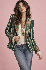 Blazer verde aderente a righe con motivo floreale