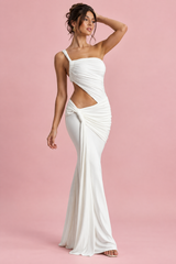 Abito asimmetrico bianco con cut-out