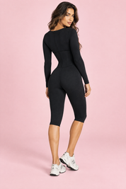 Combinaison-pantalon noire à décolleté rond et taille corset | Vue de dos | Lounelle Paris