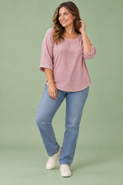 T-shirt rose poudré à manches trois-quarts, coupe décontractée | Porté sur une autre silhouette | Lounelle Paris