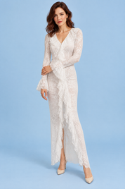 Robe longue blanche à volants | Vue de face | Lounelle Paris