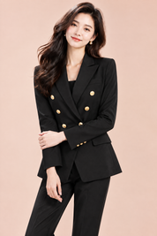 Tailleur-pantalon croisé noir | Vue rapprochée | Lounelle Paris