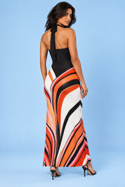 Robe longue noire imprimée à col tour de cou | Vue de dos | Lounelle Paris