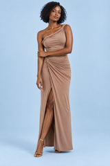 Body a perizoma asimmetrico beige con dettaglio ritorto