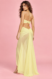 Robe longue jaune asymétrique à découpes | Vue de dos | Lounelle Paris
