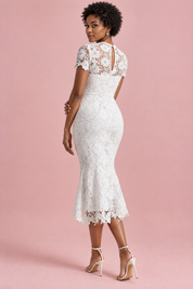 Robe midi blanche en dentelle à manches courtes | Vue de dos | Lounelle Paris