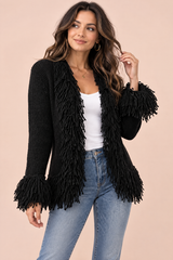 Cardigan nero con frange