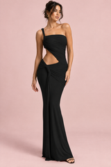 Abito asimmetrico nero con cut-out