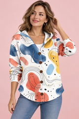 Cardigan bianco con cappuccio e stampa floreale